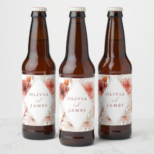 Botanisk Boho Blommig Ram Bröllop Ölflaska Etikett