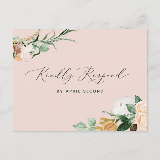 Botanisk Boho Greenery  Rosa Bröllop OSA Inbjudan Vykort (Framsida)