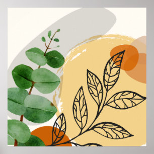 Botanisk Boho Grön Orange Poster
