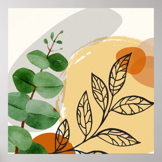 Botanisk Boho Grön Orange Poster (Framsidan)