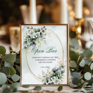Botanisk Boho Öppen Bar Akvarell Skylt 8x10