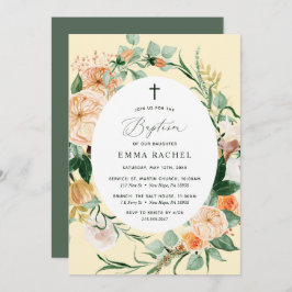 Botanisk Boho-Personlig Pastel Gult Baptism Inbjudningar
