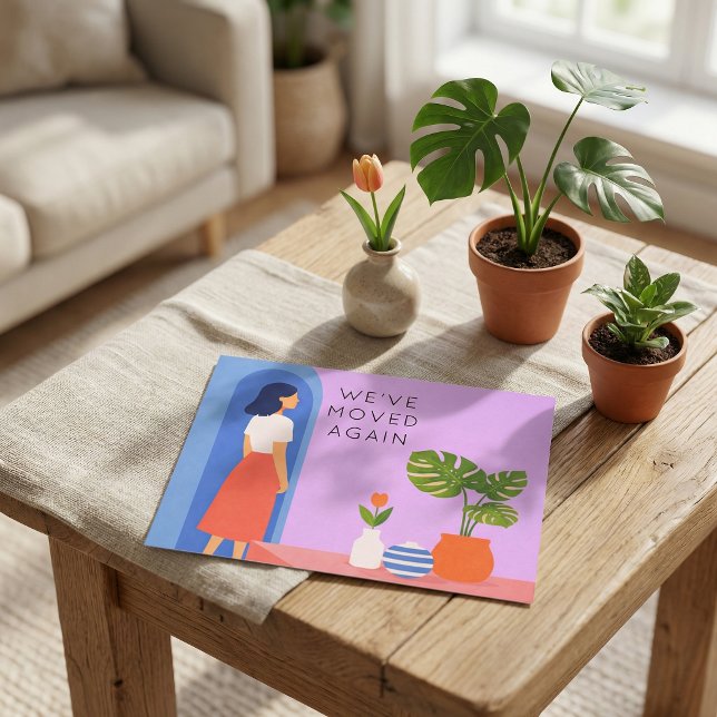 Botanisk boho vi har flyttat igen meddelande vykort (Skapare uppladdad)