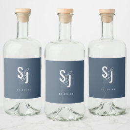 Botanisk bomullsväxt blå bröllop spritflaskor etikett