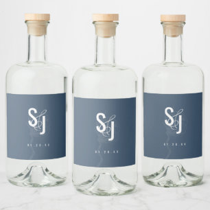 Botanisk bomullsväxt blå bröllop spritflaskor etikett