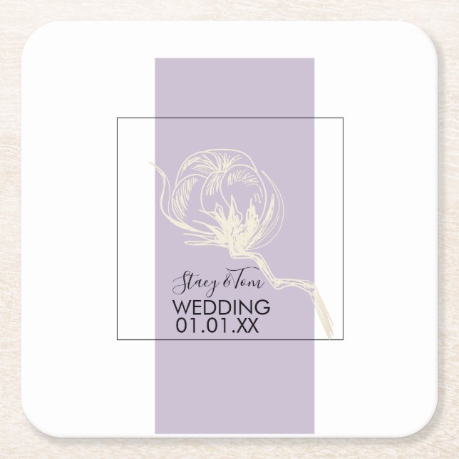 Botanisk bomullsväxt Lavendel Bröllop   Underlägg Papper Kvadrat (Framsidan)