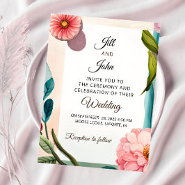 Botanisk bröllopsinbjudan Floral Pastell Design Inbjudningar