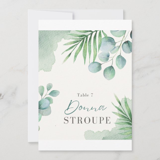 Botanisk bröllopsplatskort – Elegant grönt vatten (Framsida)