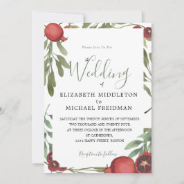 Botanisk Burgundy Bröllop  Pomegranater  blad Inbjudningar
