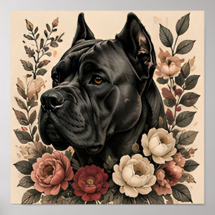 Botanisk Cane Corso Blommig Hund Porträtt Konstver Poster