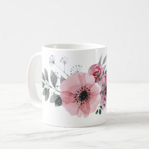 Botanisk chic blomsterelegant grå rosa blomma kaffemugg