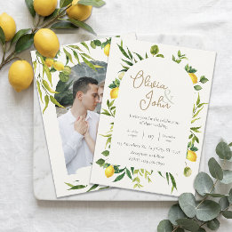 Botanisk citron citrus krans grönska bröllop inbjudningar