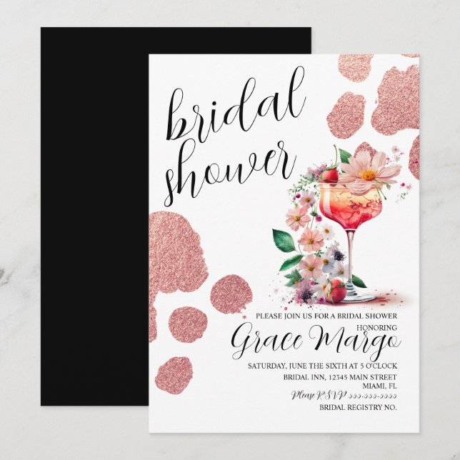 Botanisk Cocktail Rose Gold Bröllopsdusch    Inbjudningar (Fram/baksida)