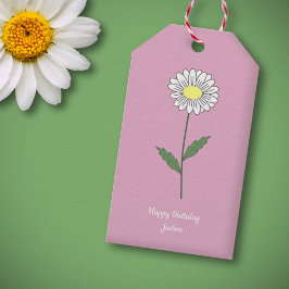 Botanisk Daisy Pastel Flower Rosa Presentetikett
