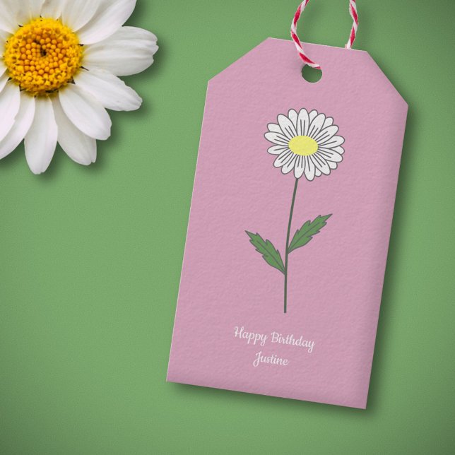 Botanisk Daisy Pastel Flower Rosa Presentetikett (Daisy Flower Pink Gift Tag)