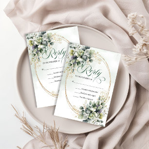 Botanisk dammig grön akvarell grön guld RSVP OSA Kort