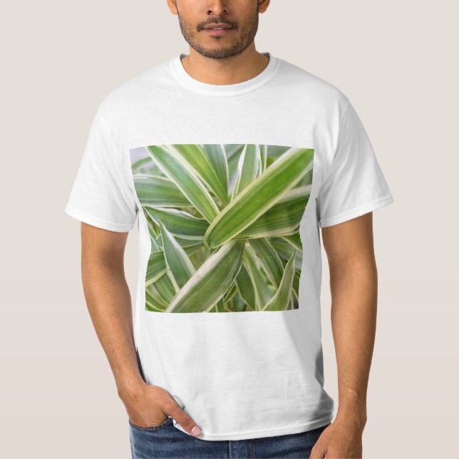 Botanisk design för grönt och vit skuggad Blommigt T Shirt (Framsida)