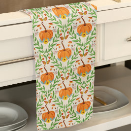 Botanisk design för hösten Pumpkin Kökshandduk