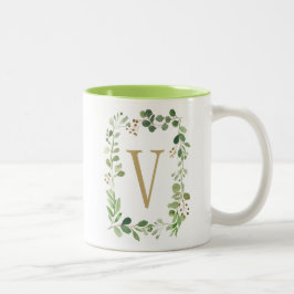 Botanisk drömgrönt lämnar monogramen Två-Tonad mugg