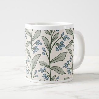 Botanisk Drömmeri Blå Blommor Gröna Blad Konst Jumbo Mugg