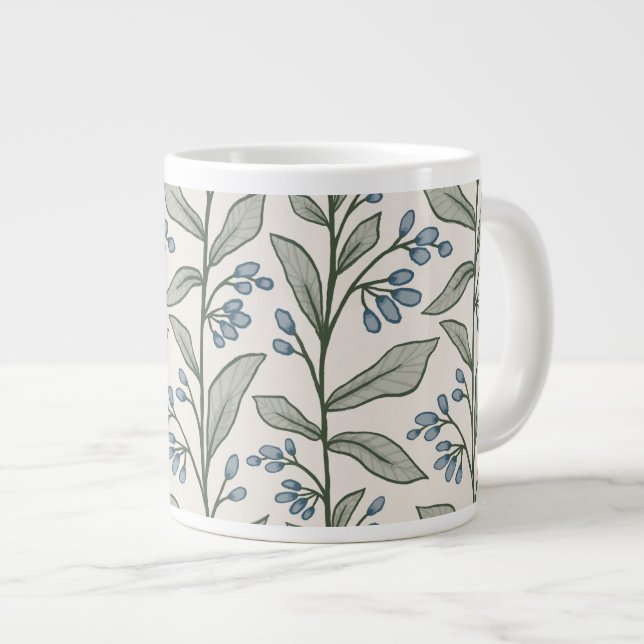 Botanisk Drömmeri Blå Blommor Gröna Blad Konst Jumbo Mugg (Framsida höger)