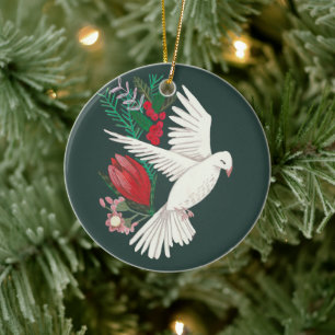 Botanisk duva blomsterjul julgransprydnad keramik