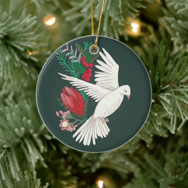 Botanisk duva blomsterjul julgransprydnad keramik (Träd)