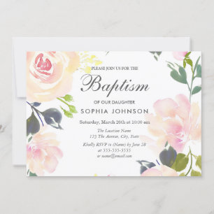 Botanisk Elegant Blommigt Girl Baptism Inbjudan