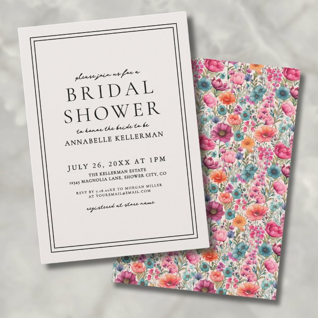 Botanisk Elegant Bold Wildblomme Möhippa Inbjudningar (Botanical Elegant Bold Wildflower Bridal Shower Invitation)