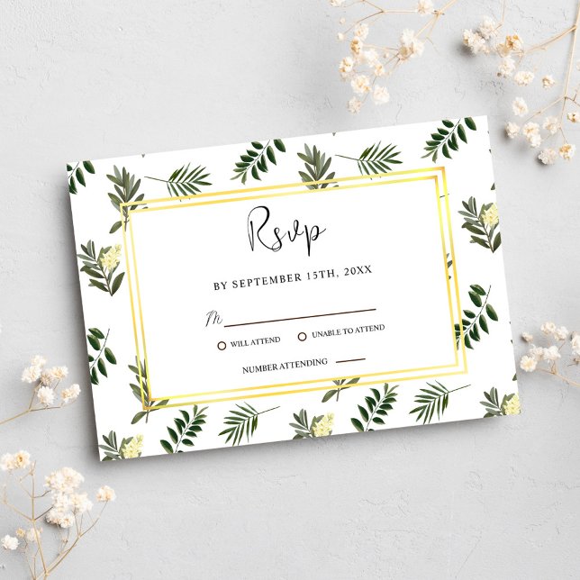 Botanisk Elegant Vattenfärg Modern Rustic Bröllop OSA Kort (Botanical Elegant Watercolor Modern Rustic Wedding RSVP Card)