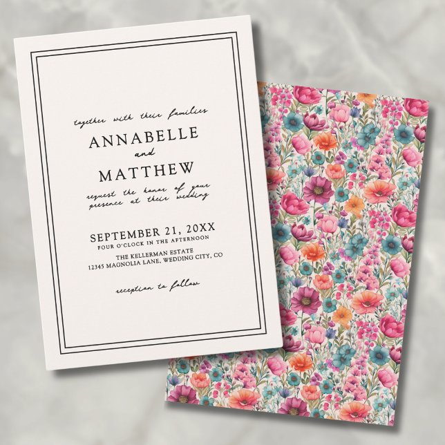 Botanisk Eleganta Solnedgångsfärger Vildblomma Brö Inbjudningar (Botanical Elegant Sunset Colors Wildflower Wedding Invitation)