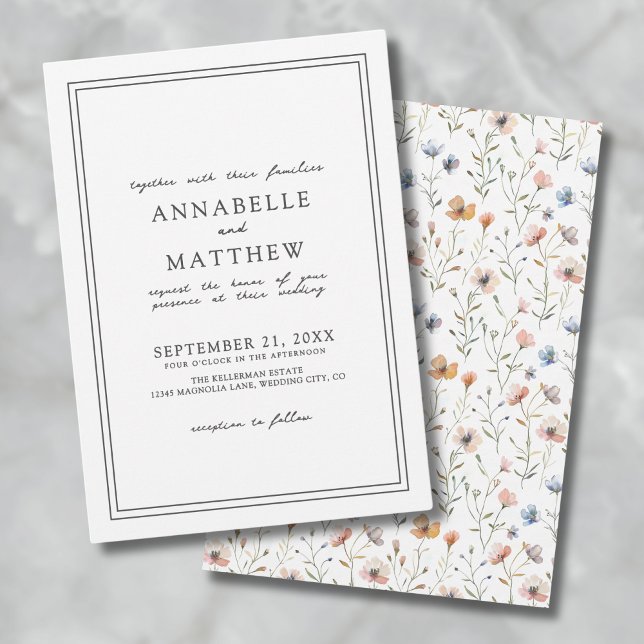 Botanisk Enkel Elegant Vildblomma Boho Bröllop Inbjudningar (Botanical Simple Elegant Wildflower Boho Wedding Invitation )
