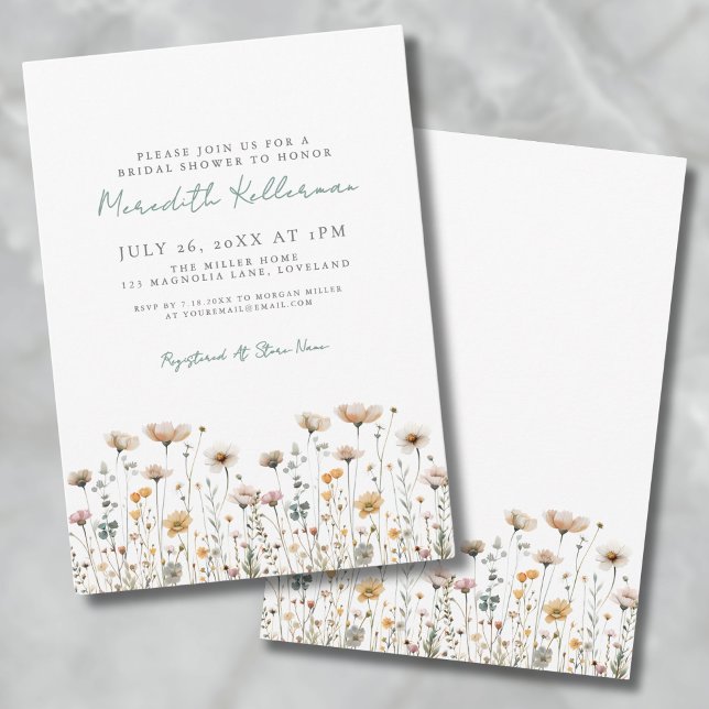 Botanisk enkel WildblomMöhippa Inbjudningar (Botanical Simple Wildflower Bridal Shower Invitation )