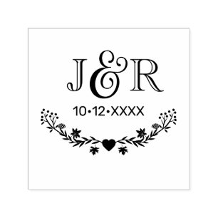 Botanisk et-tecken-par 2 Initialer Monogram Datum  Självfärgande Stämpel