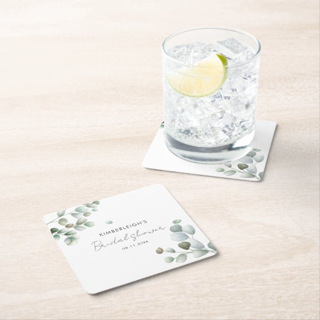 Botanisk Eucalyptus Script Bröllopsdusch Underlägg Papper Kvadrat (Insitu)