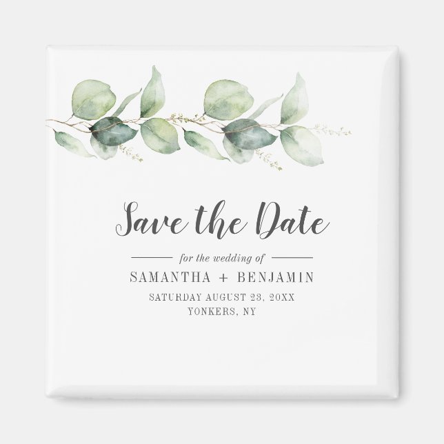Botanisk Eukalyptus Bröllop Spara Datum Magnet (Framsidan)