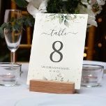 Botanisk eukalyptus Greenery Watercolor Elegant Bordsnummer<br><div class="desc">Vackra bordsnummer i bröllop med vattenfärgad eukalyptus och guld löv.</div>