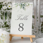 Botanisk eukalyptus Greenery Watercolor Elegant Bordsnummer<br><div class="desc">Vackra bordsnummer i bröllop med vattenfärgad eukalyptus och guld löv.</div>