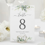 Botanisk eukalyptus Greenery Watercolor Elegant Bordsnummer<br><div class="desc">Vackra bordsnummer i bröllop med vattenfärgad eukalyptus och guld löv.</div>