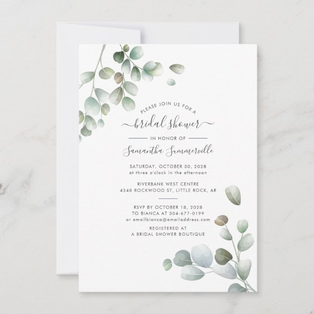 Botanisk Eukalyptus Grönska Script Bröllopsfest Inbjudningar (Framsida)