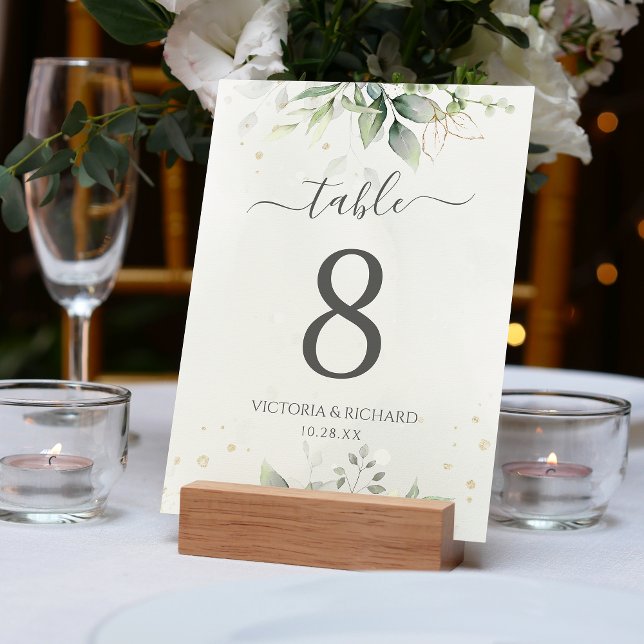 Botanisk Eukalyptus Grönska Watercolor Elegant Bordsnummer (A watercolor eucalyptus greenery design makes this table number a beautiful choice.)