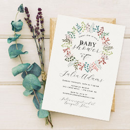 Botanisk Eukalyptus Höstbladskrans Baby Shower Inbjudningar