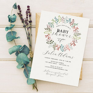 Botanisk Eukalyptus Höstbladskrans Baby Shower Inbjudningar