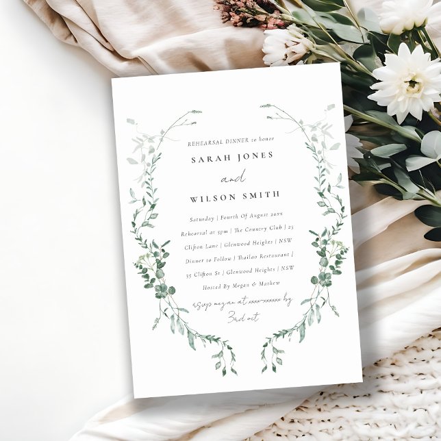 Botanisk eukalyptus Vattenfärgad Rehearsal Middag Inbjudningar (Skapare uppladdad)