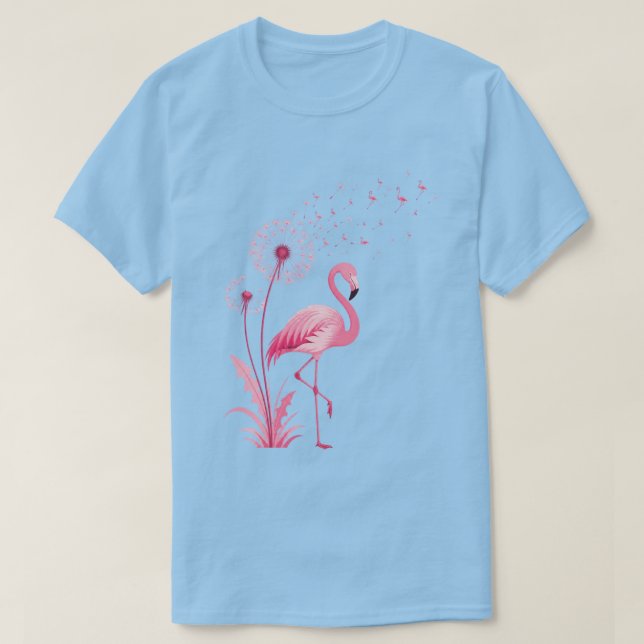 Botanisk Fågelkonst | Rosa Flamingo Maskrosdröm T Shirt (Design framsida)