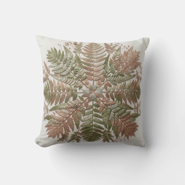 Botanisk Fern Grön Kopparpressade blad Kudde (Framsida)
