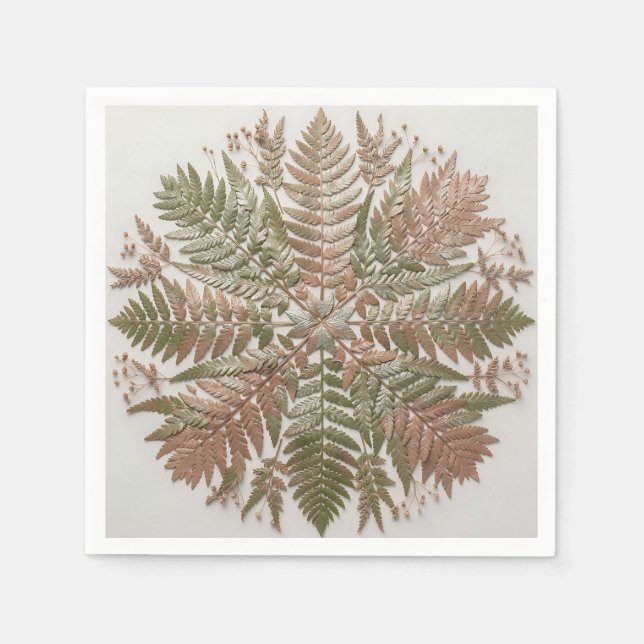 Botanisk Fern Grön Kopparpressade blad Pappersservett (Framsidan)