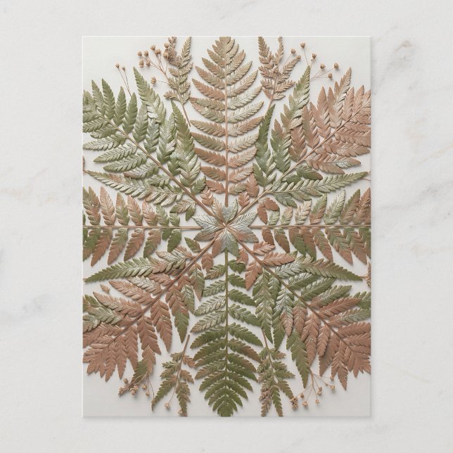Botanisk Fern Grön Kopparpressade blad Vykort (Framsida)
