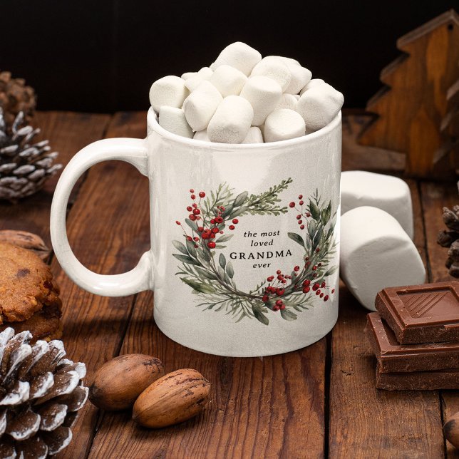 Botanisk festlig julkransmormors gåva kaffemugg (Skapare uppladdad)