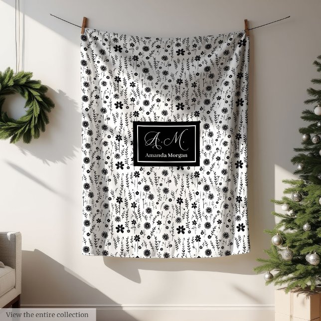 Botanisk filt Personlig Monokrom Minimalistisk (Botanical Blanket Personalized Monochrome Minimal)